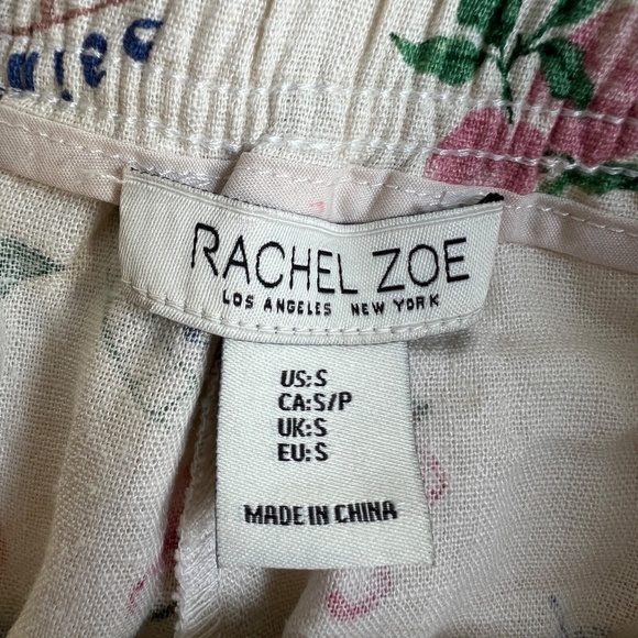 New Rachel Zoe Linen Blend Pants Sz S Wide Leg Cream & Green Tropical Fruit NWT - Picture 6 of 8